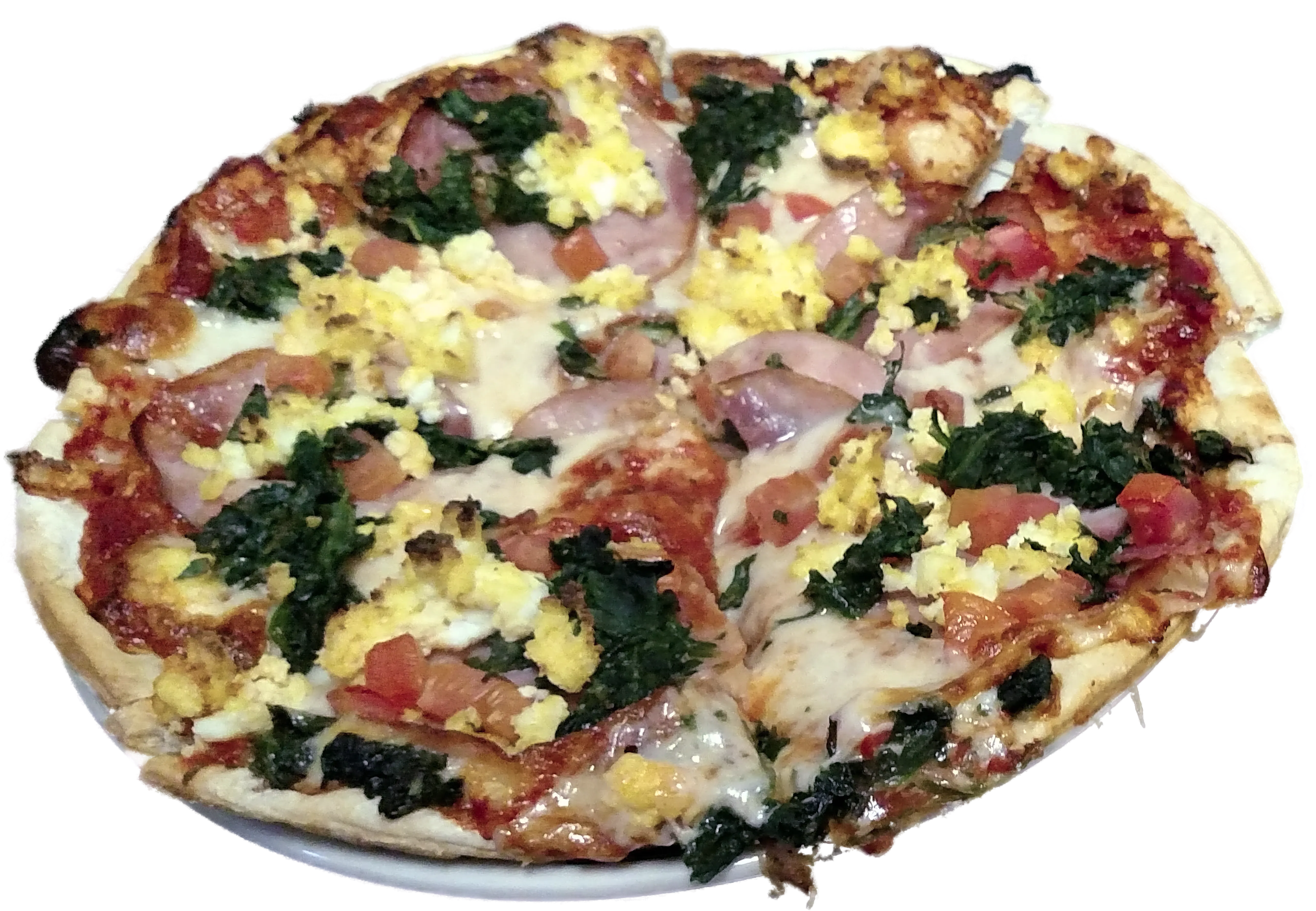 Eggs on pizza at Club Denoyer